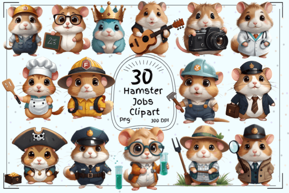 30 Cute Hamster Jobs Clipart: A Whimsical Design Asset