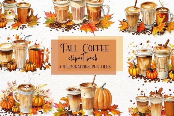 Cozy Autumn Vibes: Fall Coffee Watercolor Clipart, Pumpkin