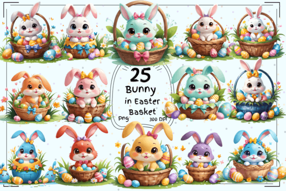 Cute Bunny in Easter Basket Clipart for Spring Projects